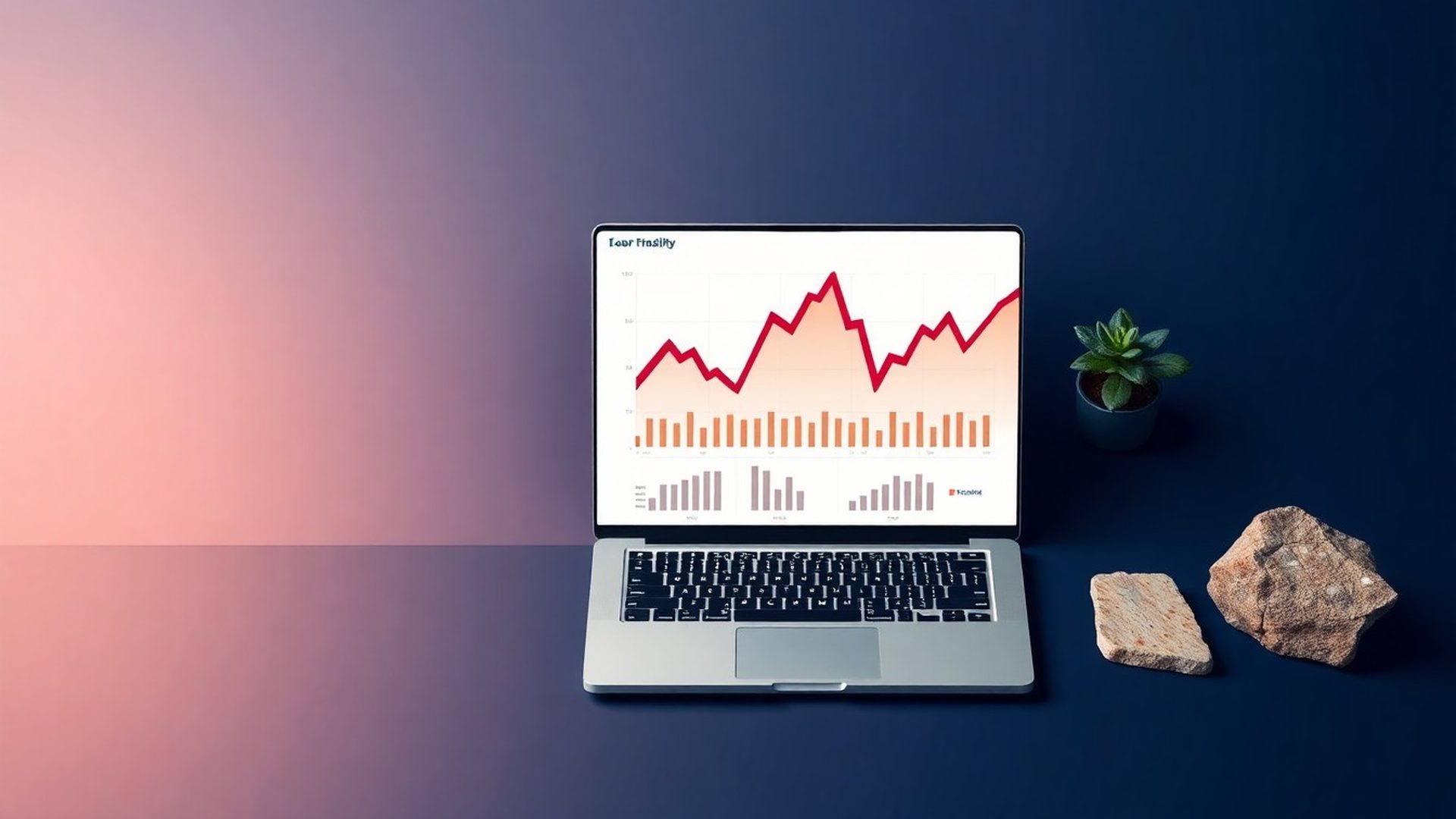 Uredovni radni stol s financijskim grafikonima i prijenosnim računalom